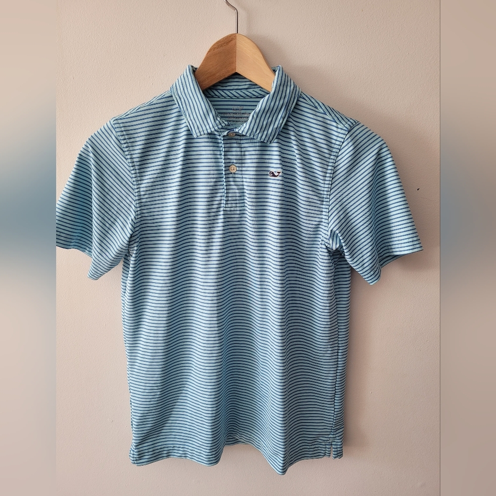 Vineyard Vines On The Go Sankaty Polo, Medium 12-14, Blue Stripes